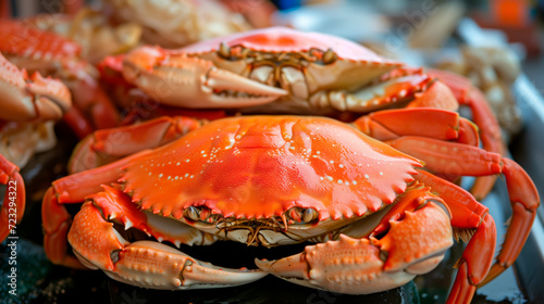 Freshly cooked Dungeness crab displayed, highlighting the culinary appeal of seafood in a gourmet dining context.