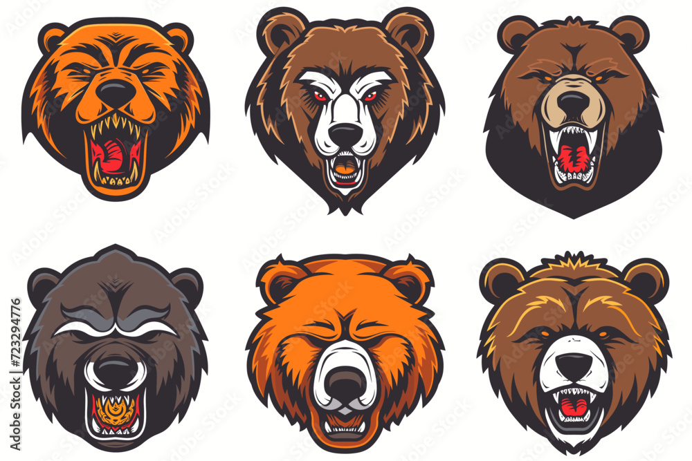 Esport vector set logo bear, icon, vector, sticker, collection, group, head, sign, grizzly