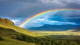 A vibrant rainbow arching over a lush valley.