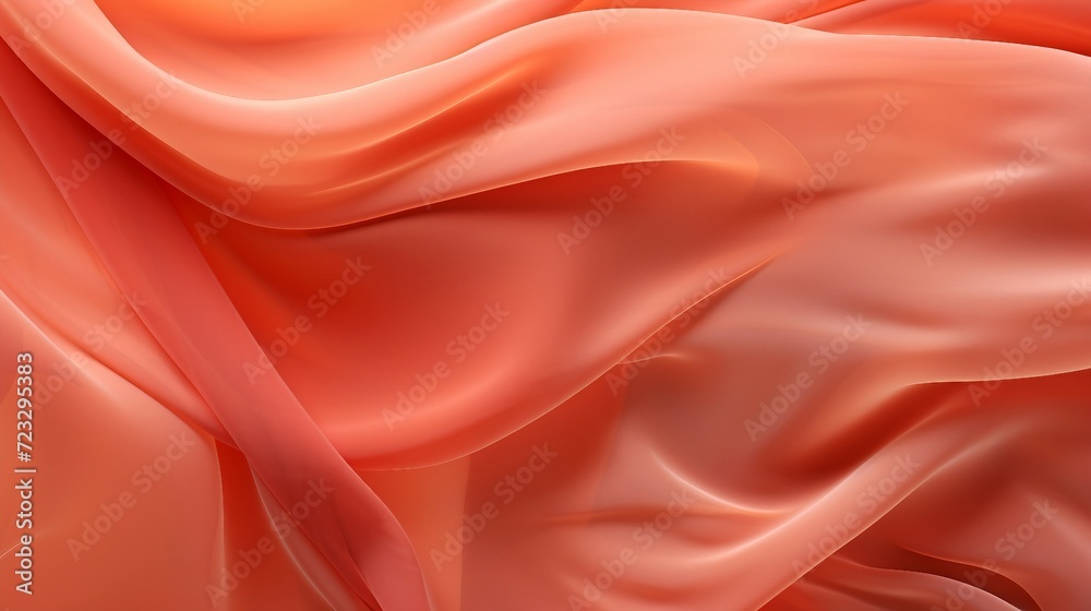 Fototapeta premium Smooth orange silk fabric with waves texture background AI Generated