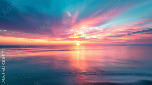 A vibrant sunset over a tranquil ocean. © Lisan