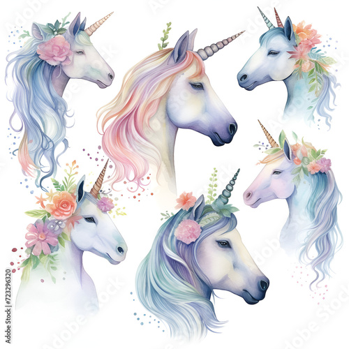 Beautiful Unicorn Watercolor Clipart, Perfect Design for Your Project and Creations, Ai Generative