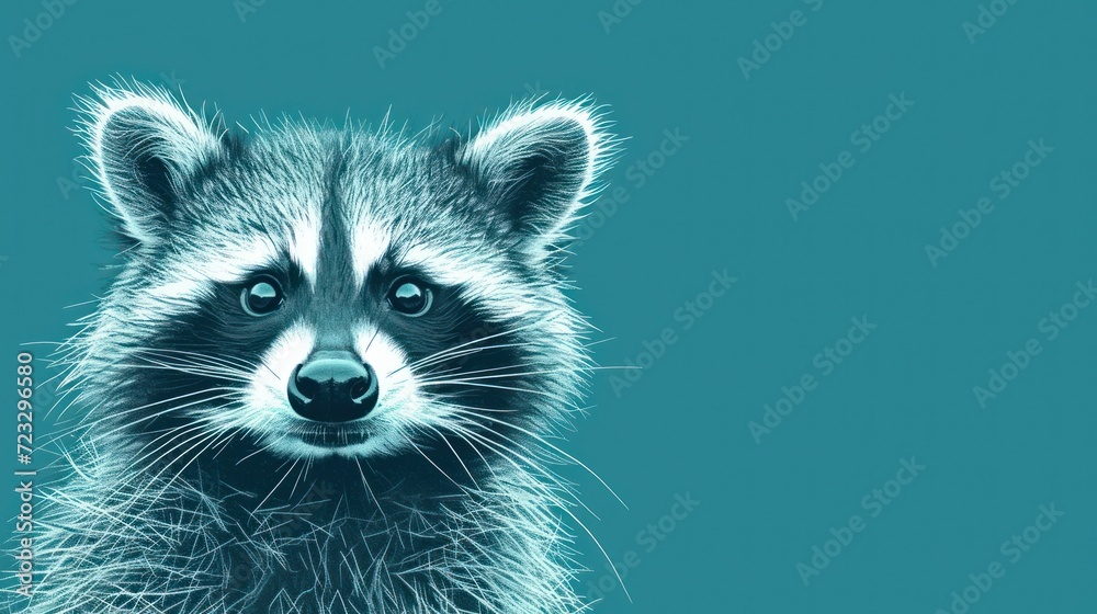 a close up of a raccoon's face on a blue background with a blurry image of the raccoon's head and the raccoon's eyes. a close up of a raccoon's face on a blue background with a blurry image of the raccoon's head and the raccoon's eyes.