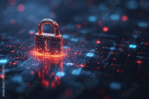 Digital Padlock Symbolizing Computing System Protection on a Dark Blue Background - An Illustration of Cyber Security Technology for Fraud Prevention and Privacy Data Network Protection photo