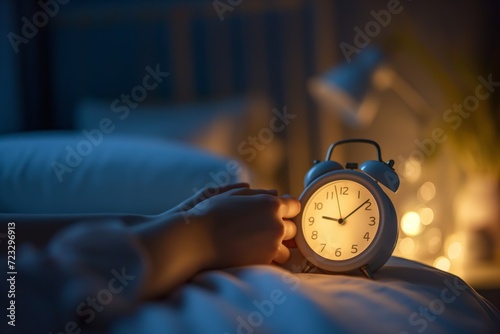 Waking up in the morning, hand reaching for the alarm clock.