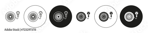 Tire pressure monitoring flat line icon set. Tire pressure monitoring Thin line illustration vector