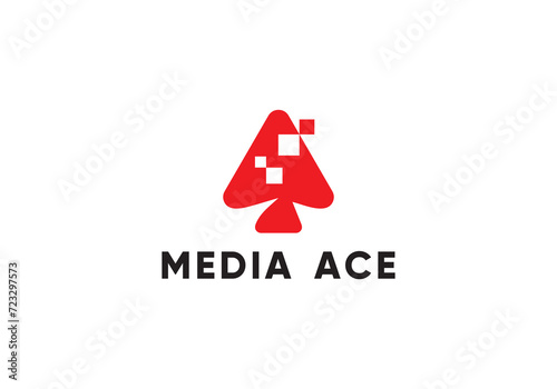 ace digital media logo, pixel technology symbol icon design