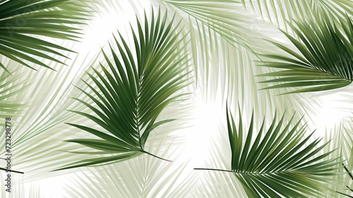 Blurred green palm leaves on off white