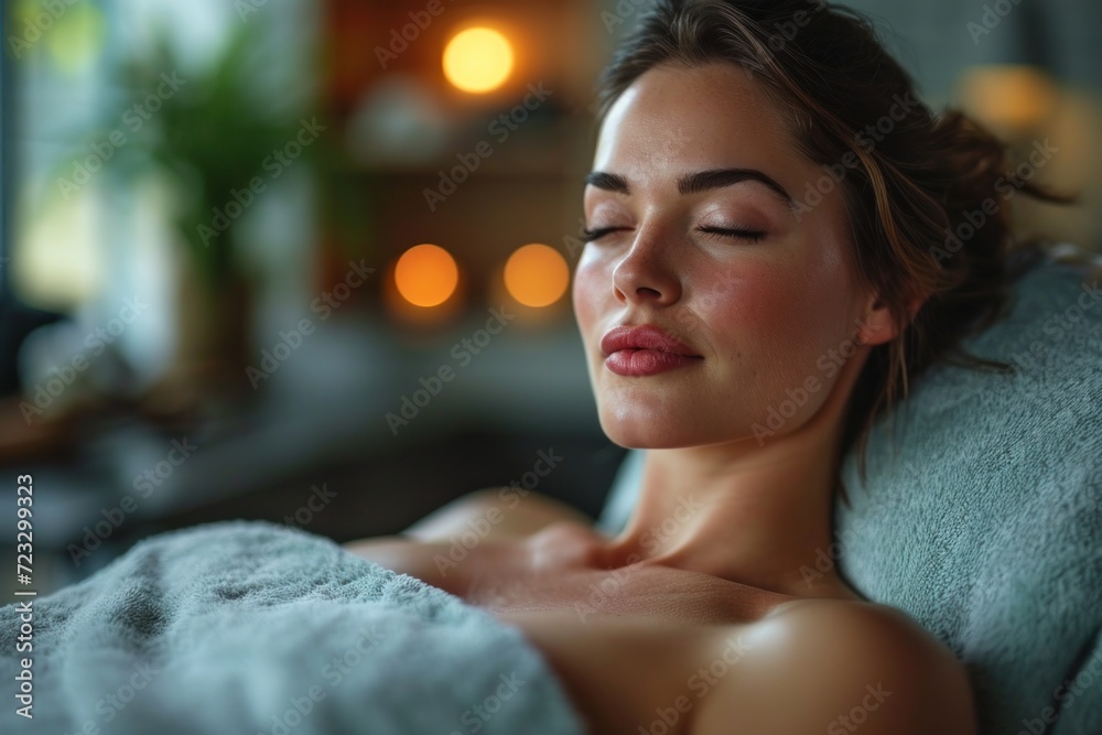 Portrait of a beautiful relaxing girl in a spa salon Portrait of a beautiful relaxing girl in a spa salon