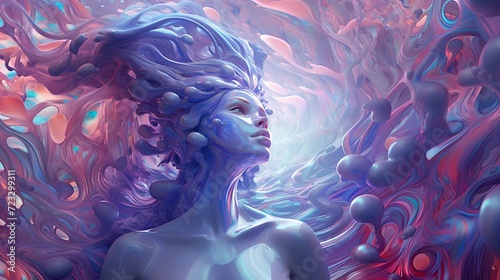 Abstract background of woman statue with blue and pink hair AI Generated