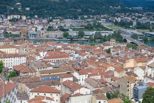 Aerial view of the scenic town of Vienne, France under a sunny sky