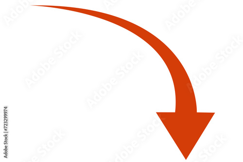 Red arrow curved graph falling down side direction transparent background png file type