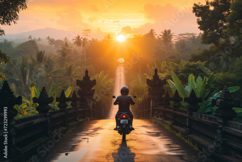 Dramatic Sunrise Sets The Scene As Motorcyclist Explores Ubud, Bali