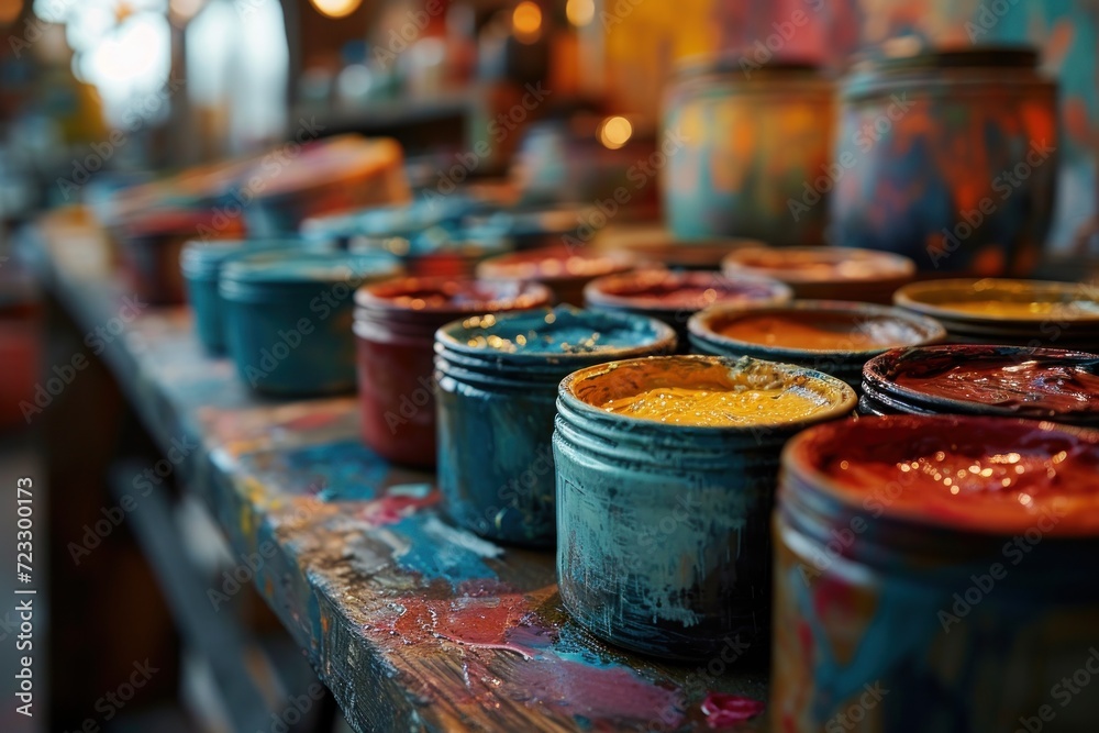 Cans of paint opened and ready for use Cans of paint opened and ready for use