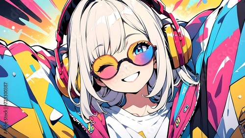 anime girl with headphones, cute girl, japanese art, wallpaper