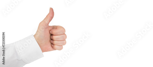 thumb up hand sign. woman hand showing thumb up, like, good, approval, acceptance, okay, ok, positive hand gesture. Banner.