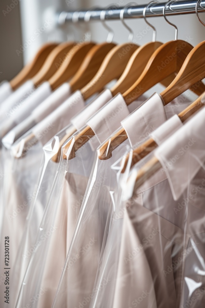 A collection of clothes hanging on a rack. This versatile image can be used to depict a variety of concepts related to fashion, shopping, organization, and more