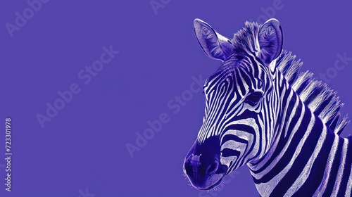  a close up of a zebra s head on a purple background with a blurry image of the back end of the zebra s head and the zebra s head.