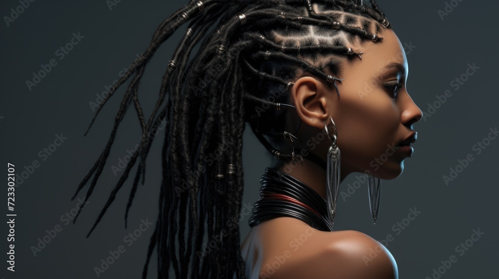 Naklejka premium A woman with dreadlocks on her head. Suitable for fashion, lifestyle, or cultural themes