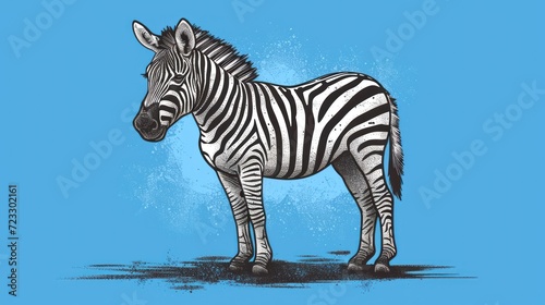  a drawing of a zebra on a blue background with a black and white drawing of a zebra on a blue background with a black and white drawing of a zebra.