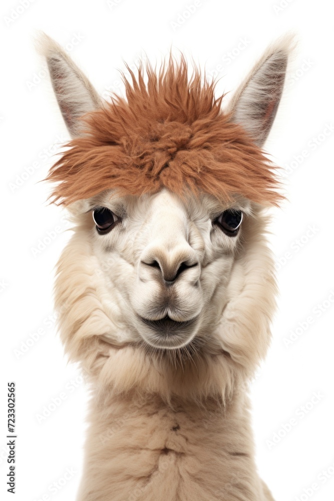 Close up of a llama wearing a wig. Perfect for adding a touch of fun and humor to your projects
