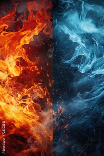 Fire and water collide in a captivating display on a black background. Perfect for adding a touch of contrasting elements to any design