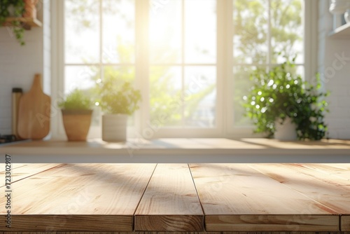 Close up of counter in a modern white kitchen with plants Generative AI