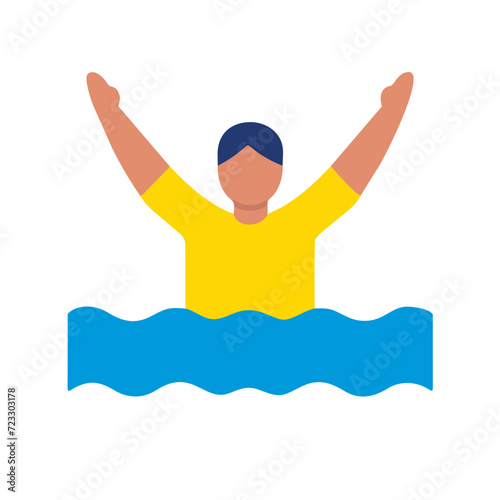 Icon of a guy swimming in the water. Man drowns in the sea raises his hands and asks for help rescuers