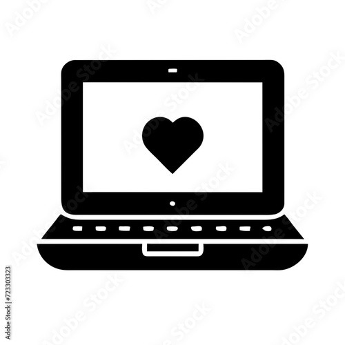 Computer, open laptop with screen and keyboard icon. Love correspondence. 