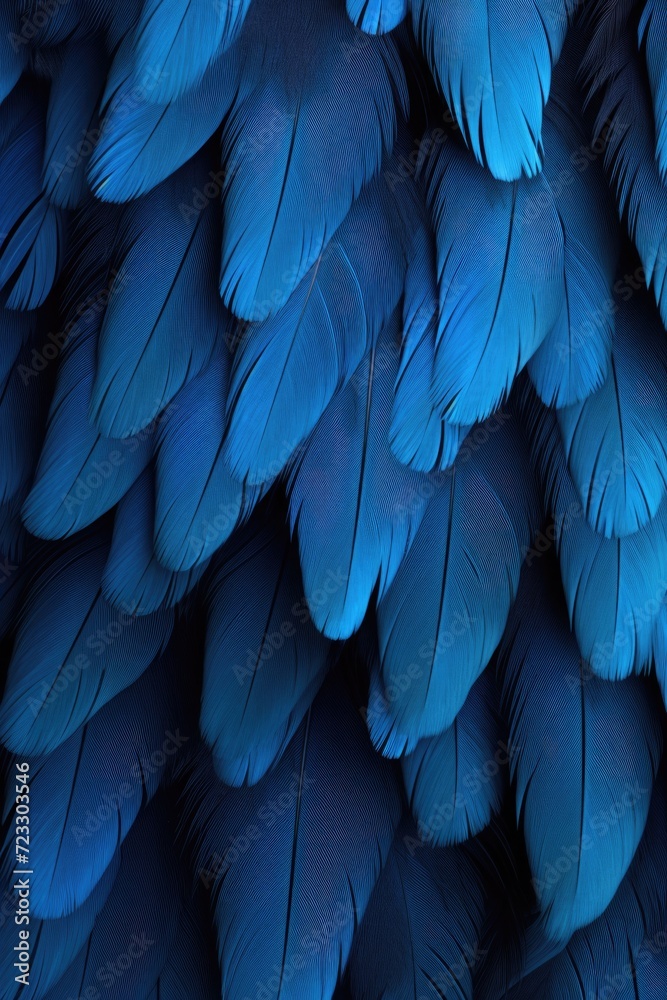 Obraz premium A close-up view of the intricate patterns and vibrant colors of blue bird feathers. Perfect for nature enthusiasts and bird lovers