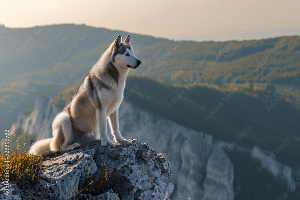 Gorgeous Siberian Husky, Captivating Mountain Scenery, Ample Copy Space