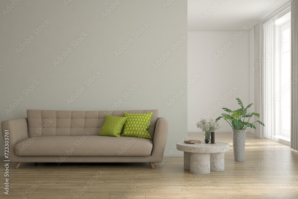 Naklejka premium Interior design of modern apartment. Interior mockup. Scandinavian interior design. 3D illustration