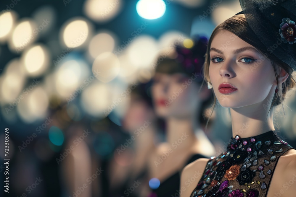Models On Runway With Blurred Background Focus On Fashion And Elegance