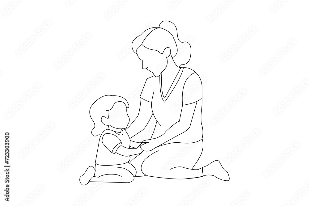 Mother with her child outline vector isolated on white background. Happy mother's day concept Mother with her child outline vector isolated on white background. Happy mother's day concept