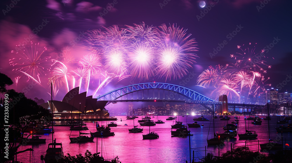 Fototapeta premium Sydney New Year Eve Fireworks Show at the Harbour Bridge