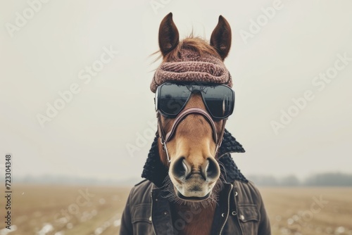 Fashion-Forward Horse Rocking A Trendy Outfit With Flair: Perfectly Symmetrical Photo With Centered Composition And Space For Copy © Anastasiia