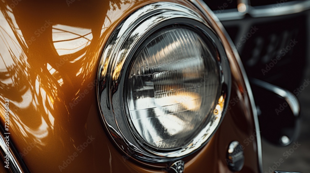 A detailed close up of a car headlight. Suitable for automotive industry publications or articles