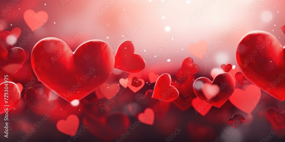 A picture of a bunch of red hearts floating in the air. This image can be used to represent love, romance, Valentine's Day, or any other affectionate occasion