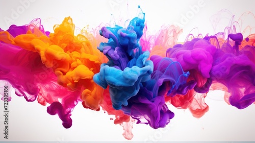 Colored inks floating in the air, creating a vibrant and mesmerizing display. Ideal for creative projects or artistic concepts