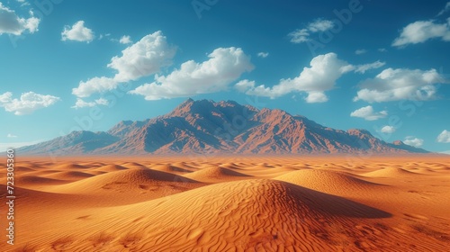  a view of a desert with a mountain in the distance and clouds in the sky over the top of the mountain.