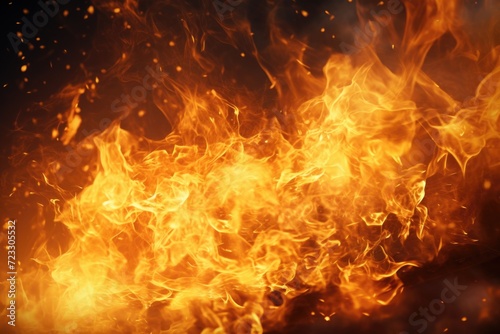 A close-up view of a fire on a black background. This image can be used to represent warmth  energy  or a burning passion. Ideal for backgrounds  advertisements  or creative projects