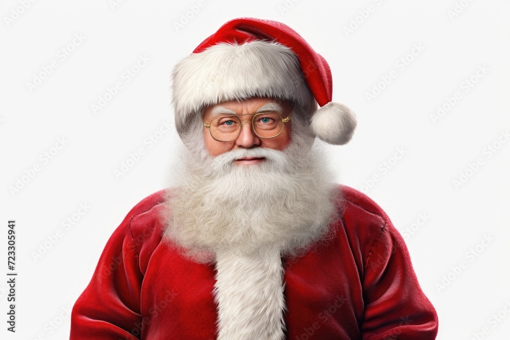 Naklejka premium A man dressed in a Santa Claus suit and wearing glasses