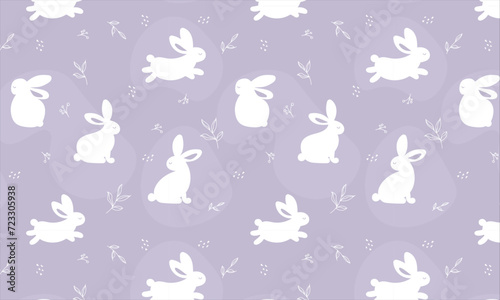 Vector seamless pattern for Easter. Easter bunny on a lilac background. Sweet and beautiful. Can be used as gift paper, card and wallpaper.