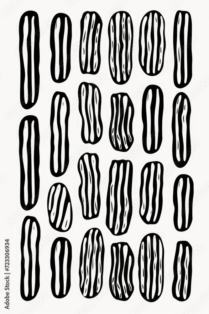 A simple black and white drawing of multiple strips of bacon. This versatile image can be used in various contexts and projects