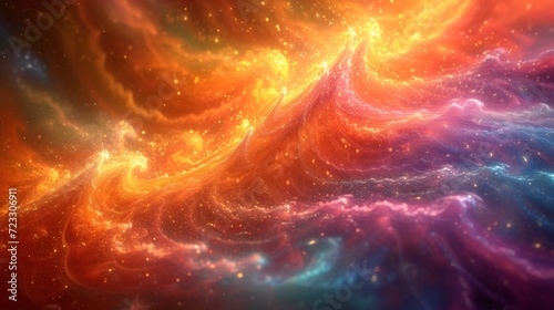  a colorful space filled with lots of stars and a bright orange, blue, yellow, and red swirls.