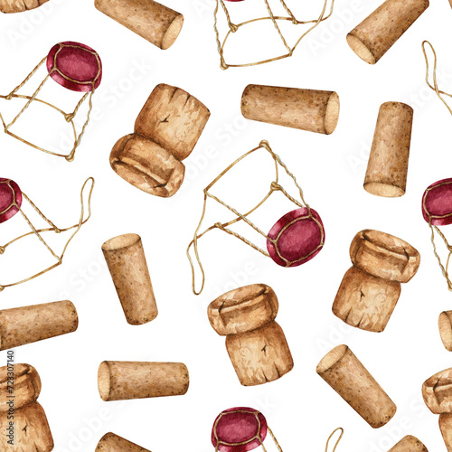 Watercolor wine stopper seamless pattern