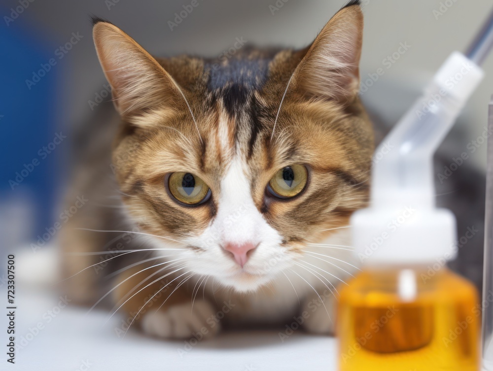pet care and treatment, medicines and products for cat treatment, visit to the veterinarian, grooming salon, close-up