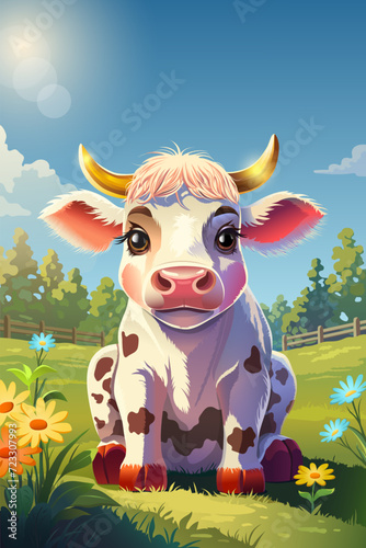 Cute cow on a green meadow
