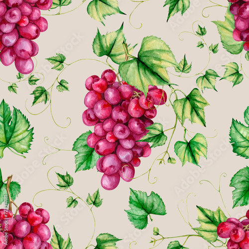 Fototapeta Naklejka Na Ścianę i Meble -  Watercolor rose grape seamless pattern