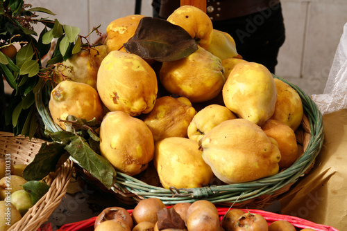 Casola Valsenio 2008: Festa dei Frutti Dimenticati: Bancarella con cesto di Mele Cotogne photo